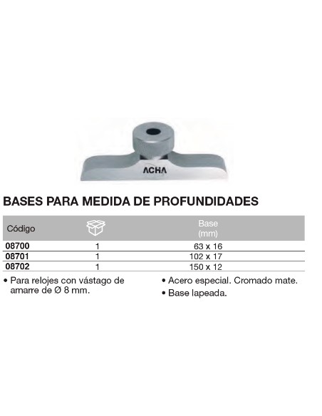 Base para reloj comparador, para medida de profundidades 150 x 16mm