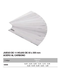 Surtido de 11 hojas calibradas acero 50 x 300mm De 0,02 a 1mm 2