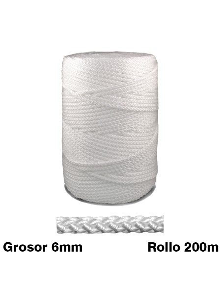 CUERDA CORDEL GRANITO NYLON TRENZADO 6MM  **BLANCA**  200METRO ALTA CALIDAD   